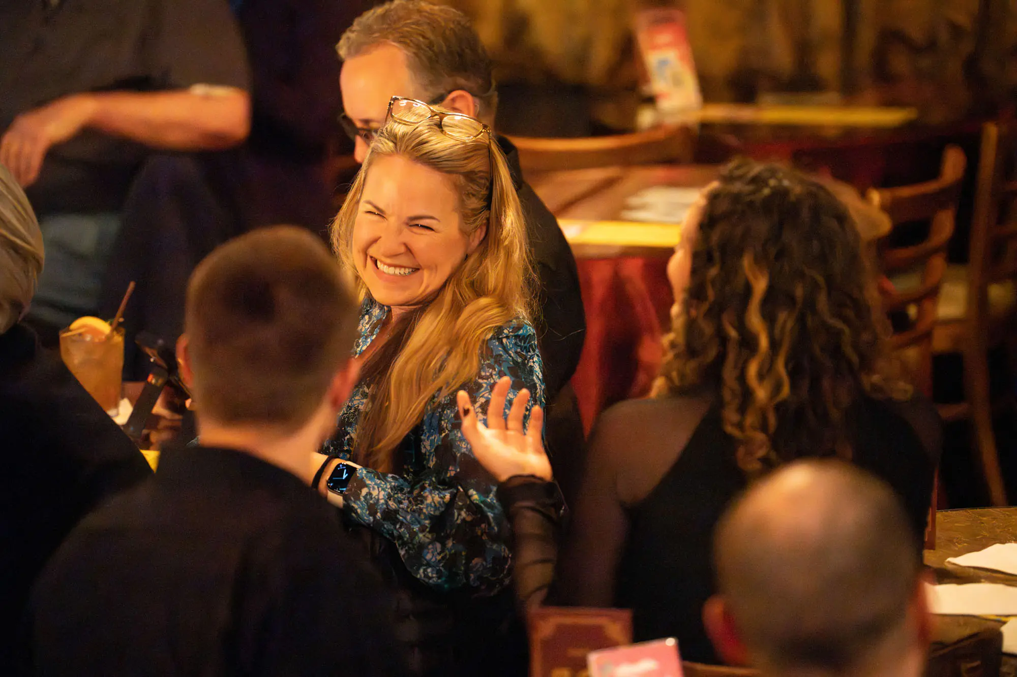 Audience member smiling at the Cabaret